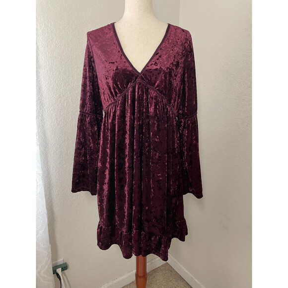 Dillard's Chelsea & Violet Velvet Babydoll Dress Burgundy Witchy Goth Size L - Picture 1 of 8